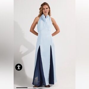 Karen Millen Drama Halter Pleat Insert Woven Satin Maxi Dress